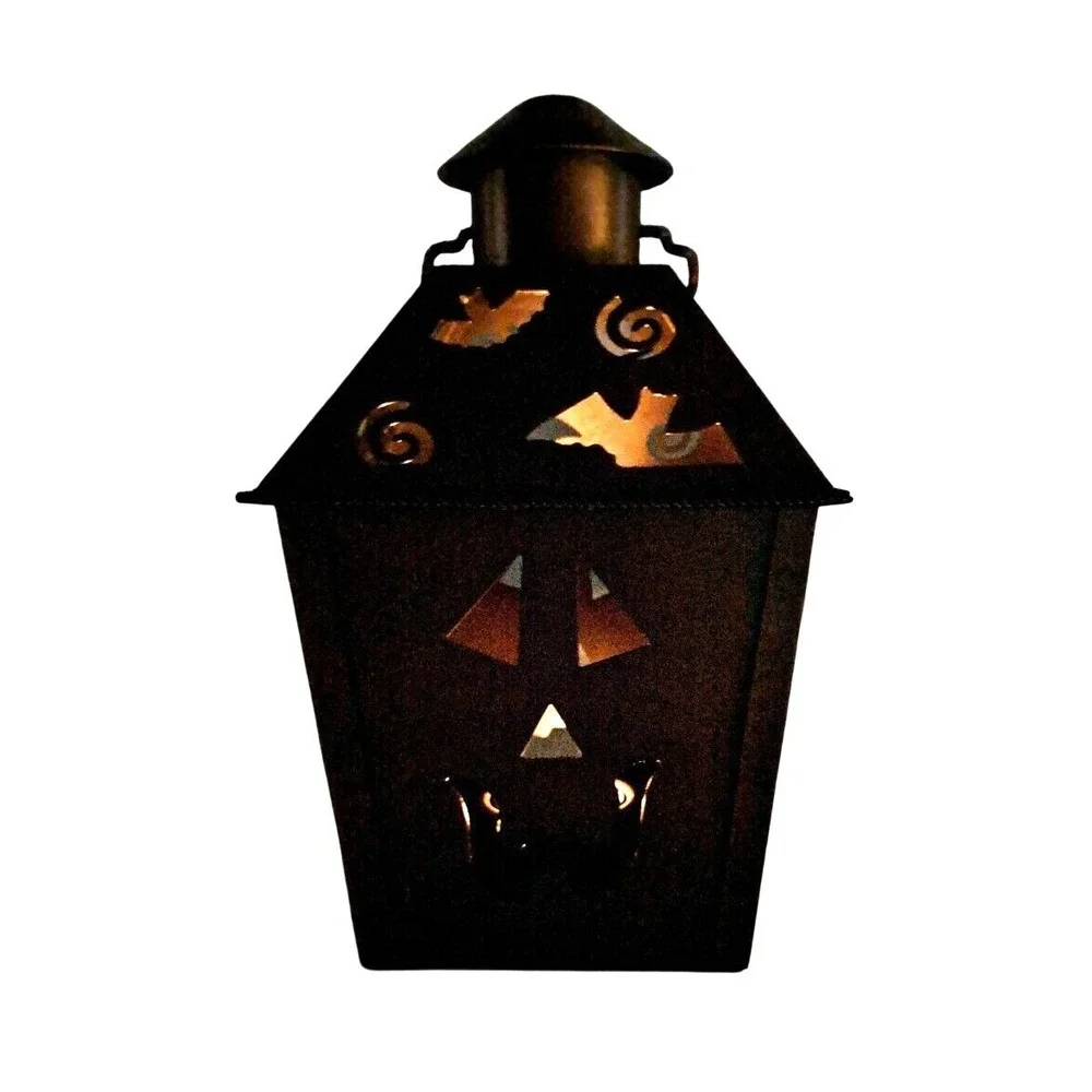 Halloween Metal Lantern Tealight Candle Holder Copper Bronze Tone Jack-O-Lantern